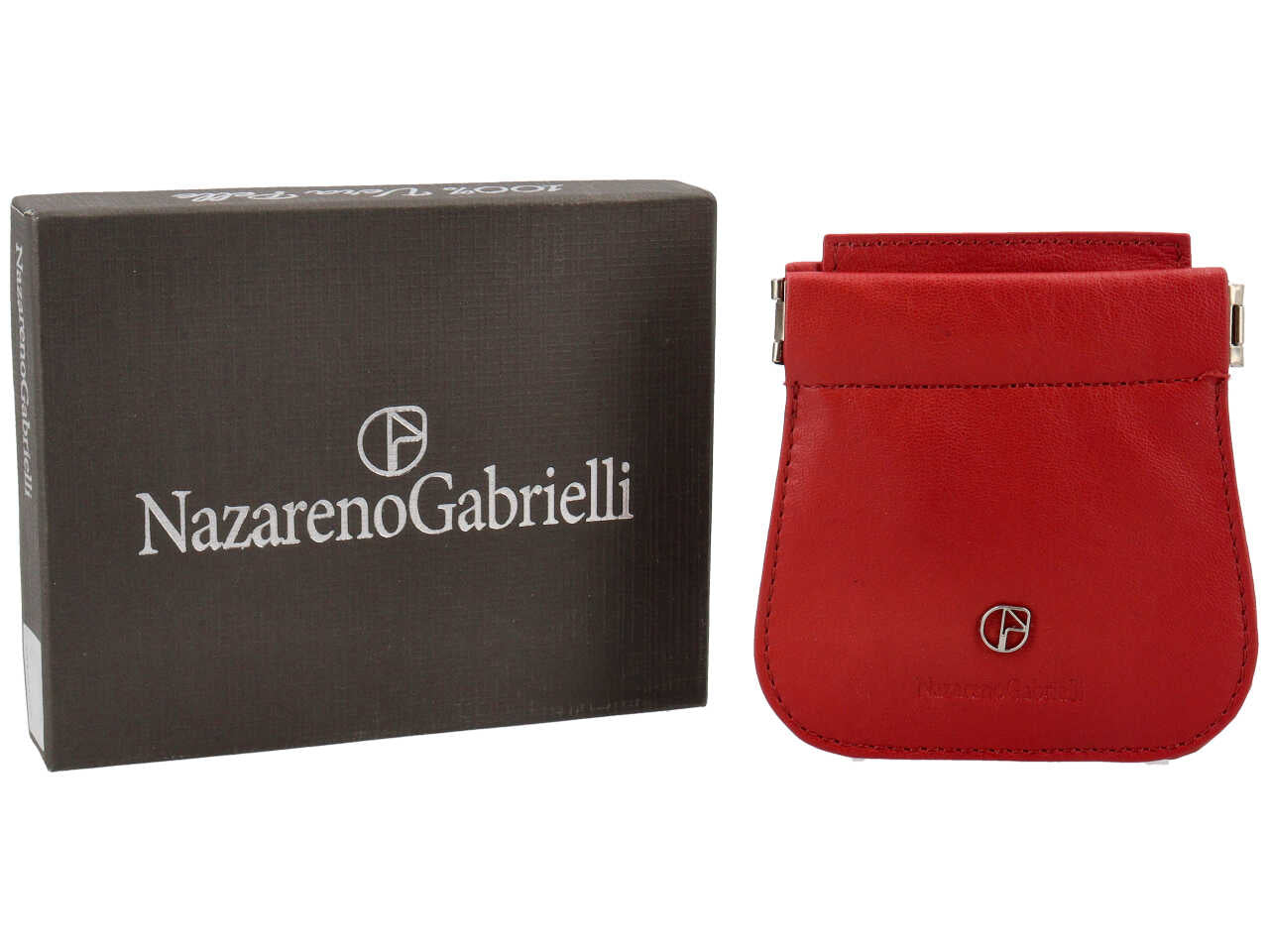 Portamonete Nazareno Gabrielli a molla in pelle rossa 2 tasche 9,5x10x1 cm