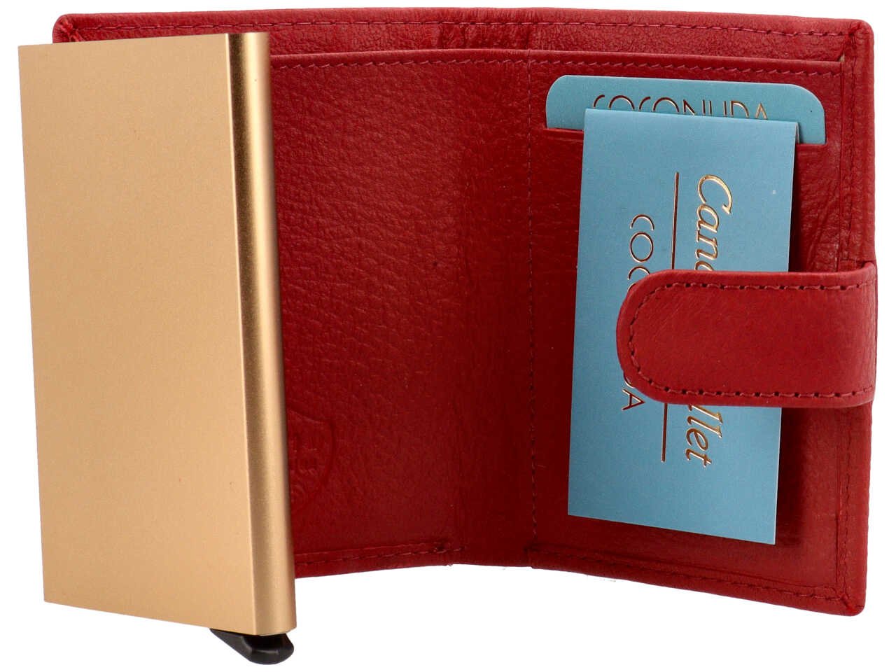 Portafoglio donna Coconuda vera pelle rosso con clip 7,5x10x2 cm