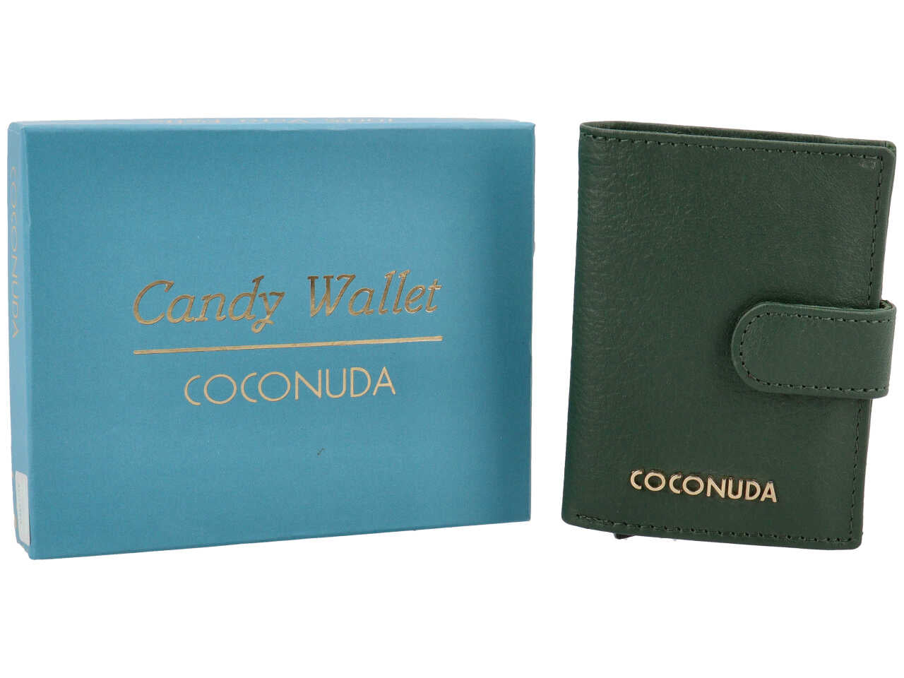 Portafoglio donna Coconuda vera pelle verde scuro con clip 7,5x10x2 cm