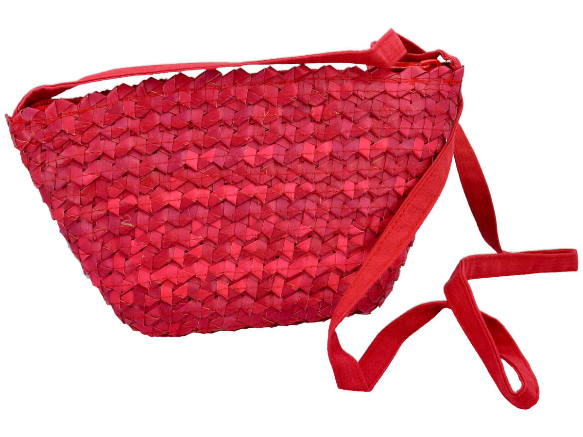Borsa da bambina ovale in paglia colore rosso $