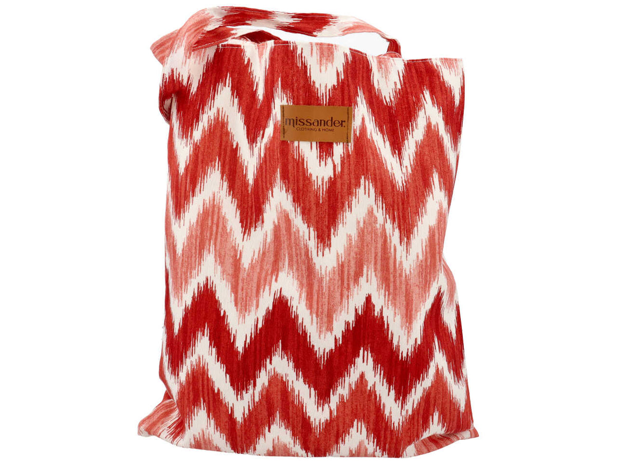 Borsa letizia loneta fantasia a zig zag colore azzurro 36x43cm $