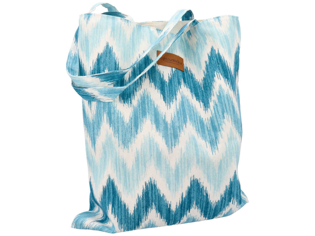Borsa letizia loneta  fantasia a zig zag colore acqua 36x43cm $