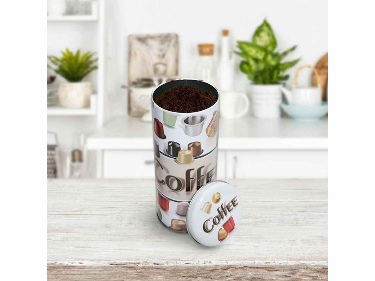 Barattolo in latta con decorazione cialde misure 7,5x7,5x19cm