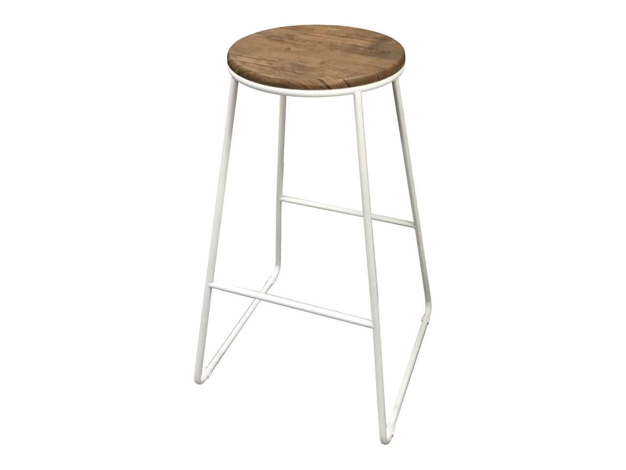 Sgabello moderno in metallo bianco e seduta in mdf naturale, Achelor 32xh.71 cm - Casa Collection