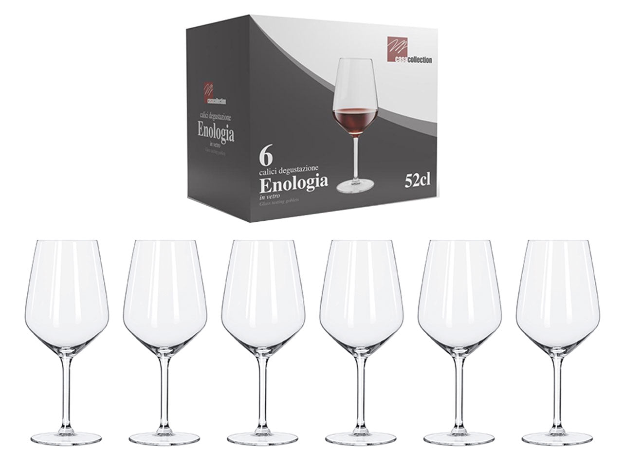 Set 6 calici vino in vetro 520 cc trasparente stile contemporaneo - Casa Collection