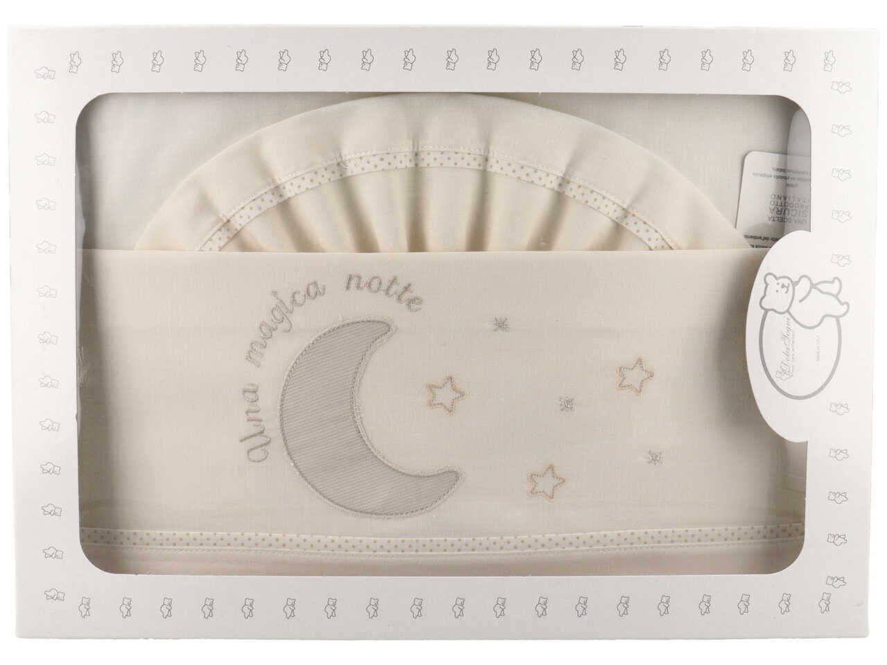 Lenzuola culla in cotone panna e tortora con luna e stelle cucite 90x120 cm - Dolci Sogni