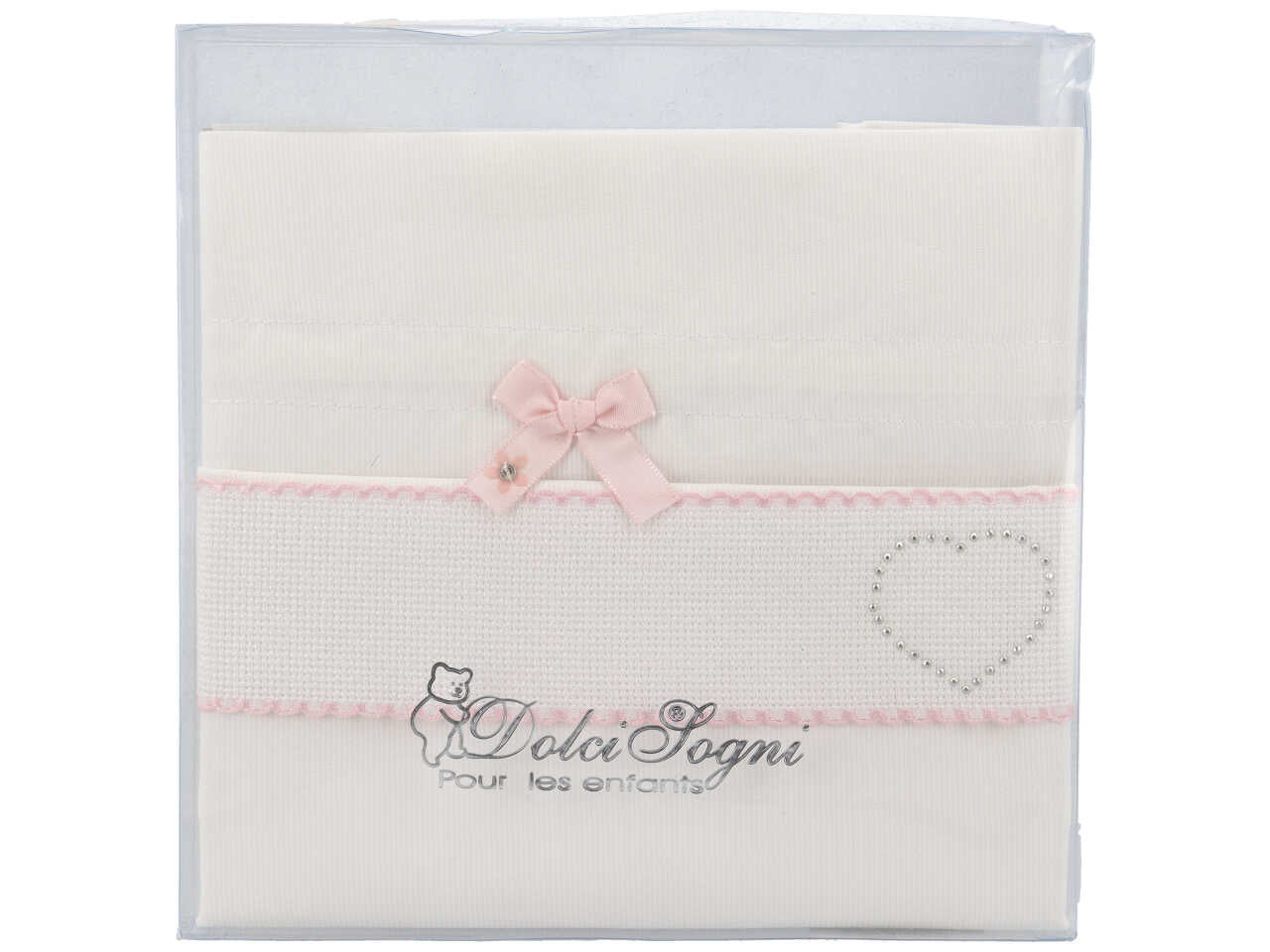 Sacco nascita per neonate in cotone bianco e rosa con fascia personalizzabile 43x34 cm