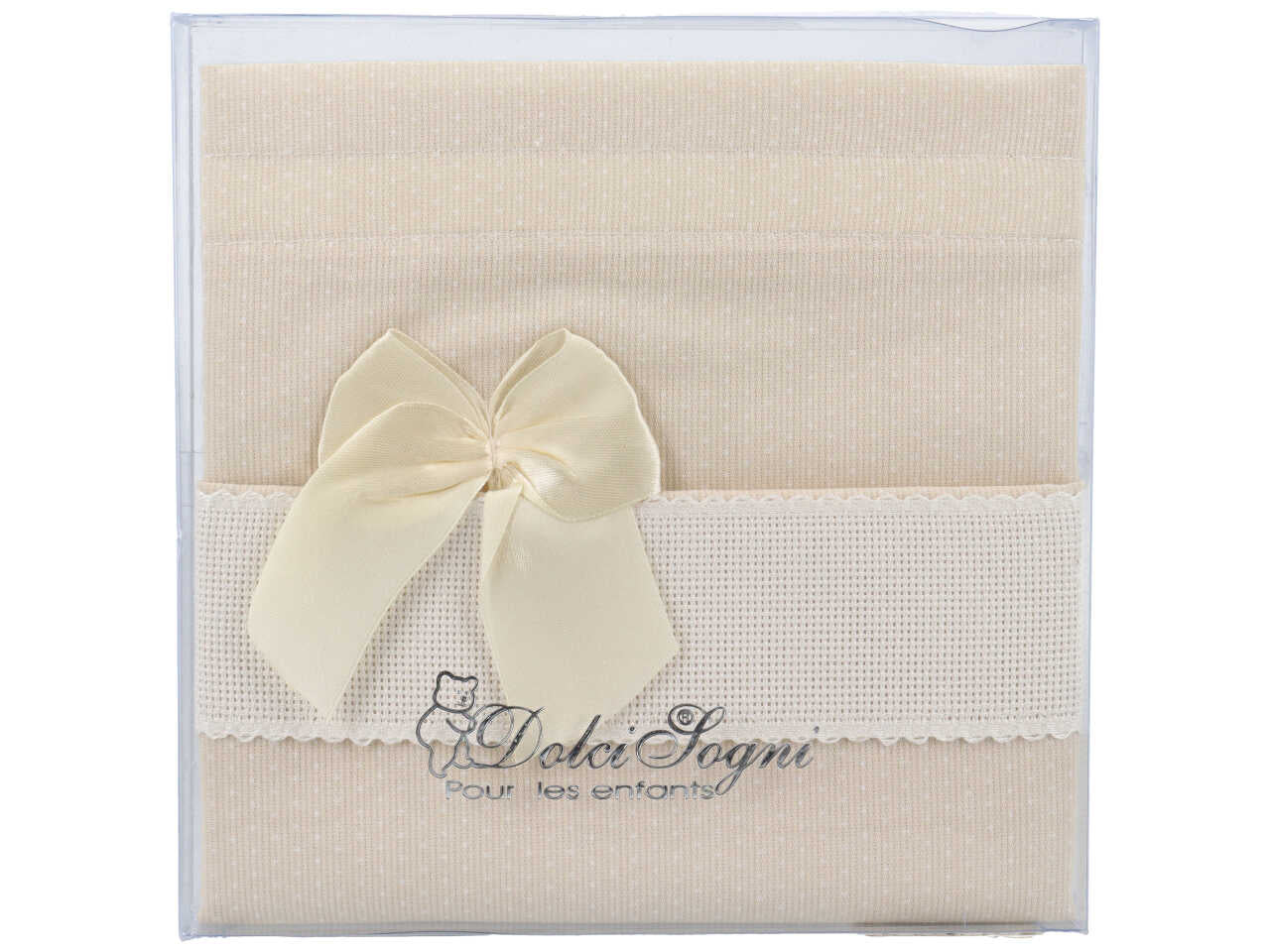 Sacco nascita per neonati in cotone crema con fascia personalizzabile 43x34 cm - Dolci Sogni