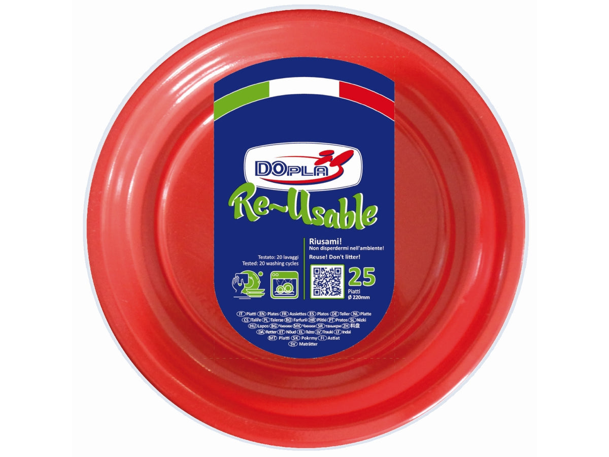 Piatti piani 22cm rosso - la confezione contiene 25 piatti