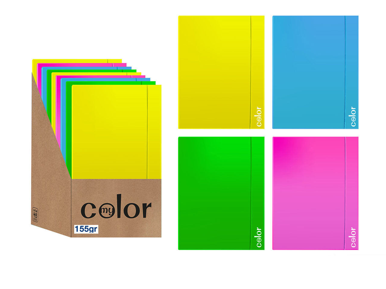 Cartellina a4 con elastico fluo assortita
