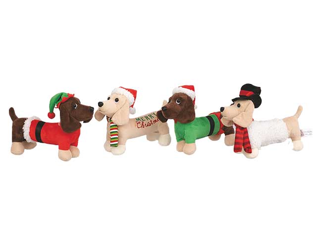 Peluche natalizio cane bassotto 8x20x21cm in 4 modelli assortiti