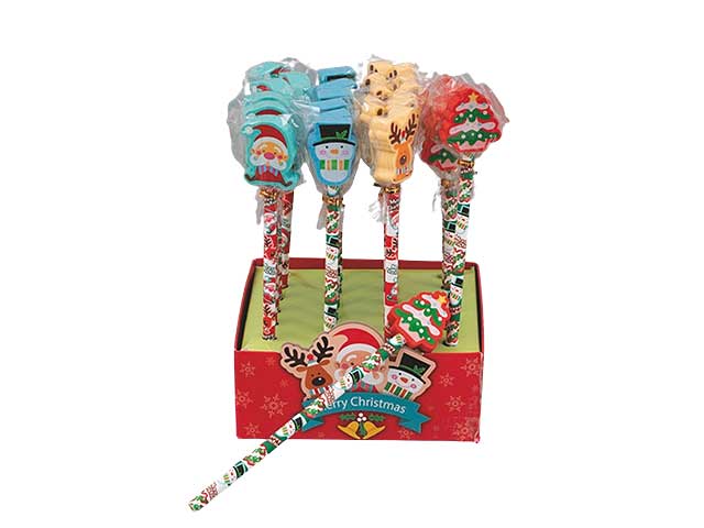 Matita con gomma e decorazione natale v-54175