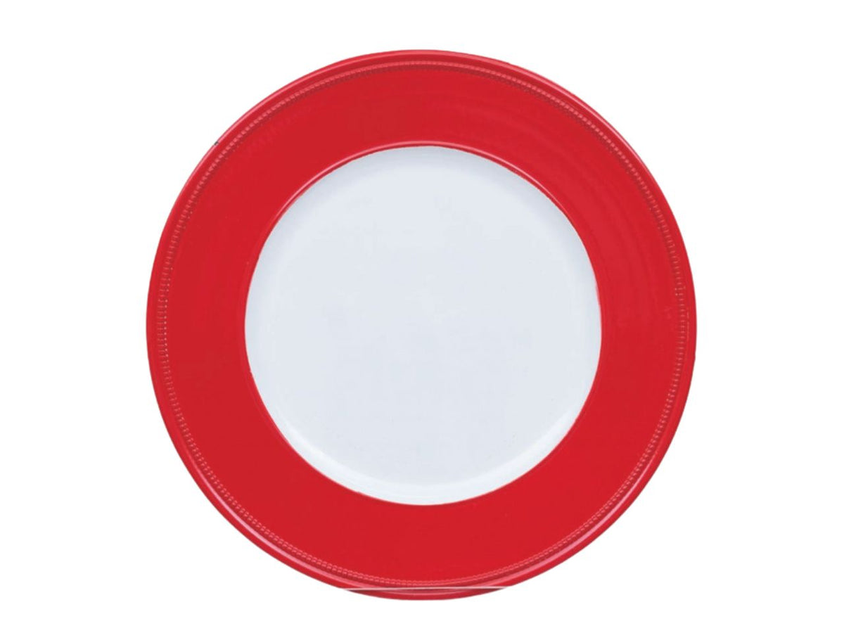 Piatto in plastica tondo cm.33 bianco bordo fascia rossa