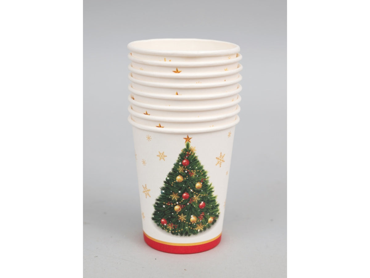 Bicchiere di carta 5x9x7cm bianchi decoro albero di natale verde set da 6 bicchieri
