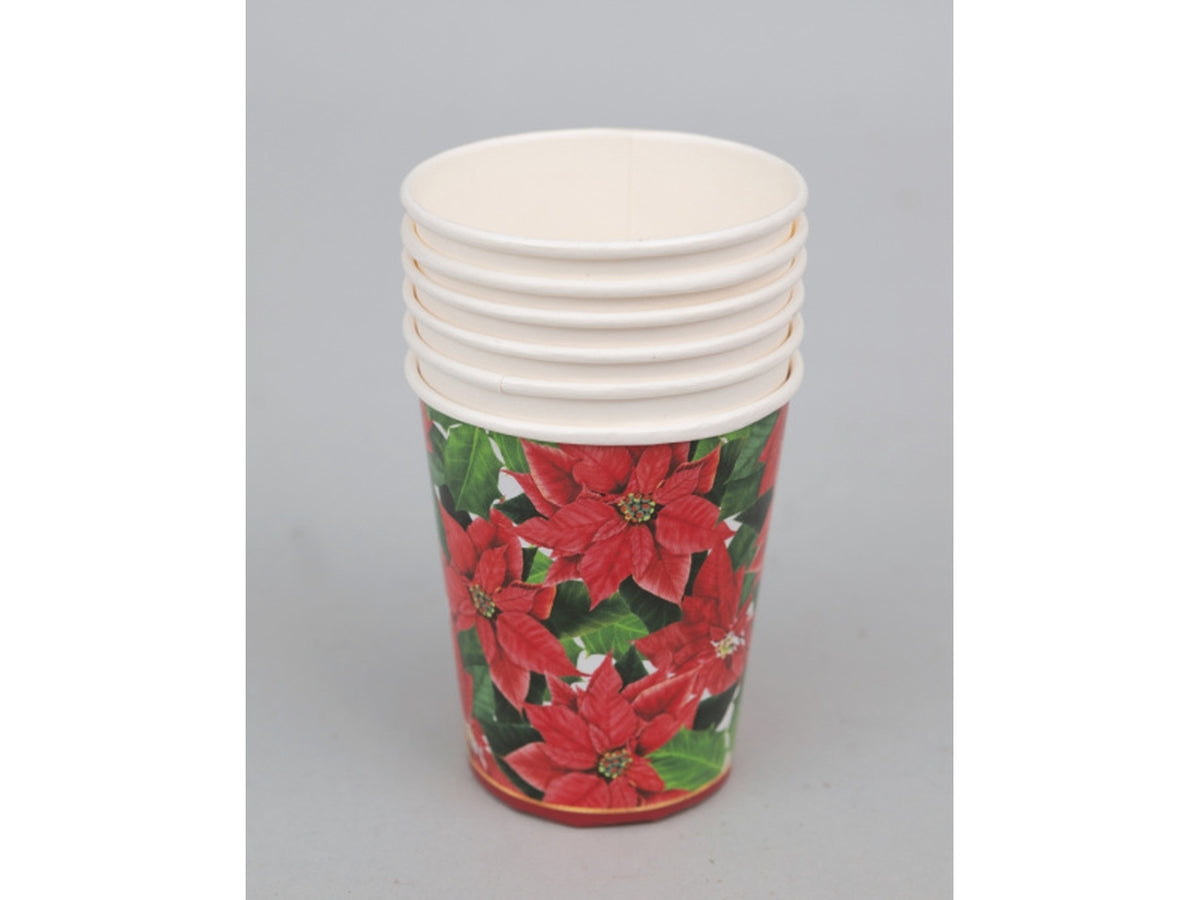 Bicchiere di carta 5x9x7cm bianchi decoro stelle di natale rosse set da 6 bicchieri