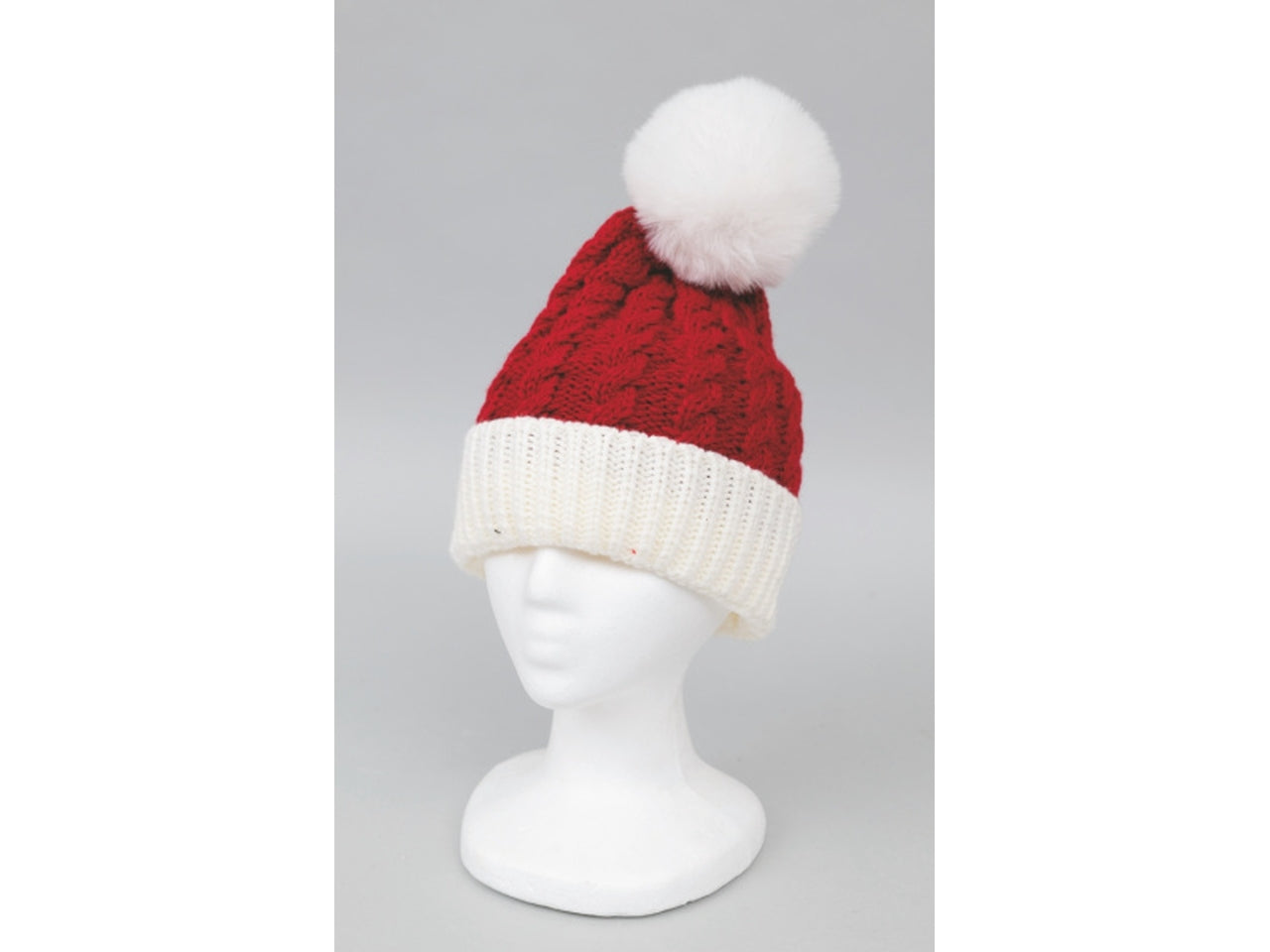 Cappello natalizio di lana da adulto con pom-pom rosso bordo bianco