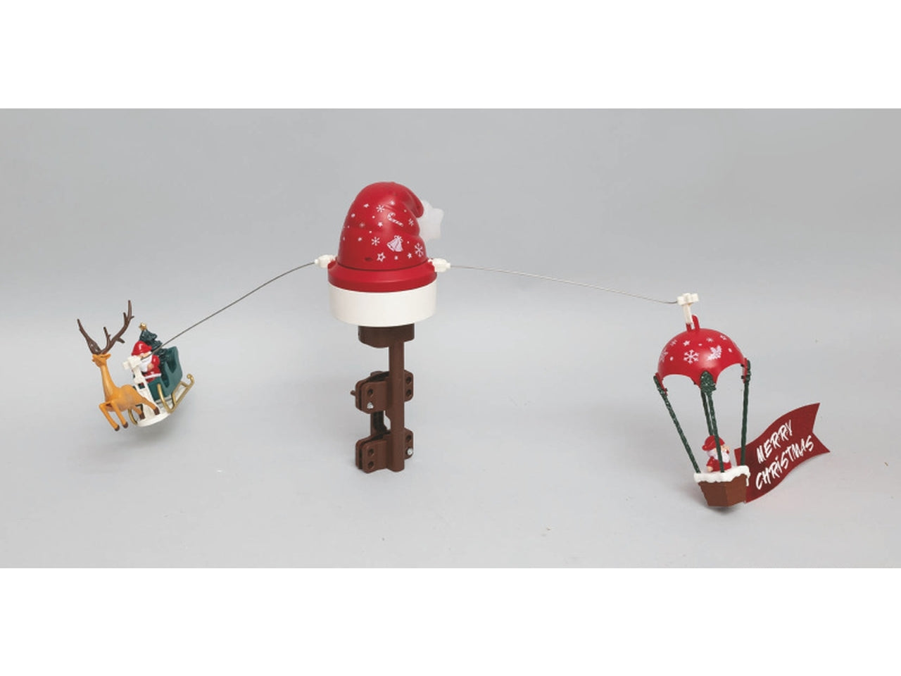 Puntale cappello mongolfiera e slitta babbo natale e renna elettrico