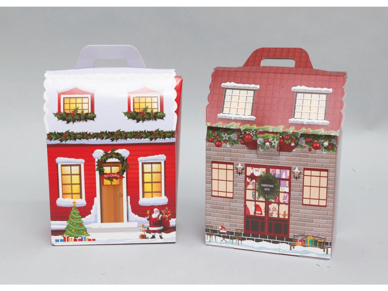 Scatola natalizia 18x10x26cm casetta decorata in 2 assortimenti