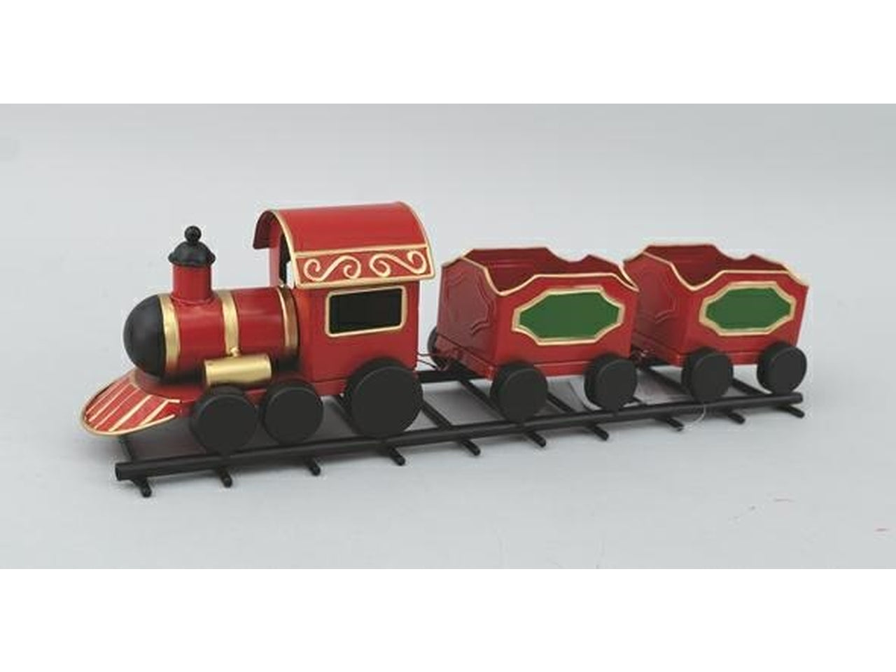 Treno 20x44xh.31cm in latta oro rosso base righe bianche