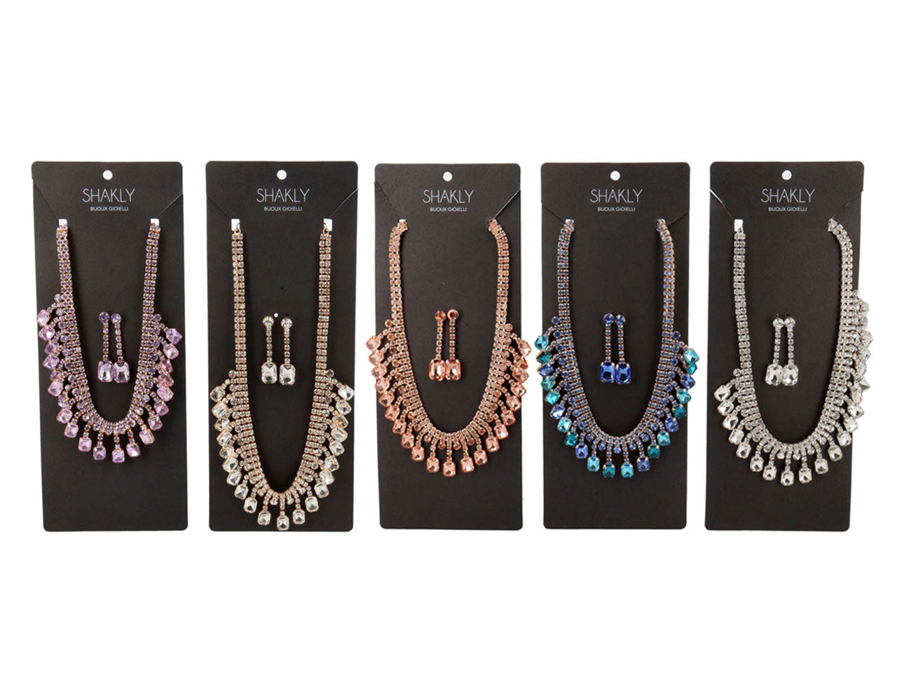 Set collana e orecchini con pietre ottagonali e strass