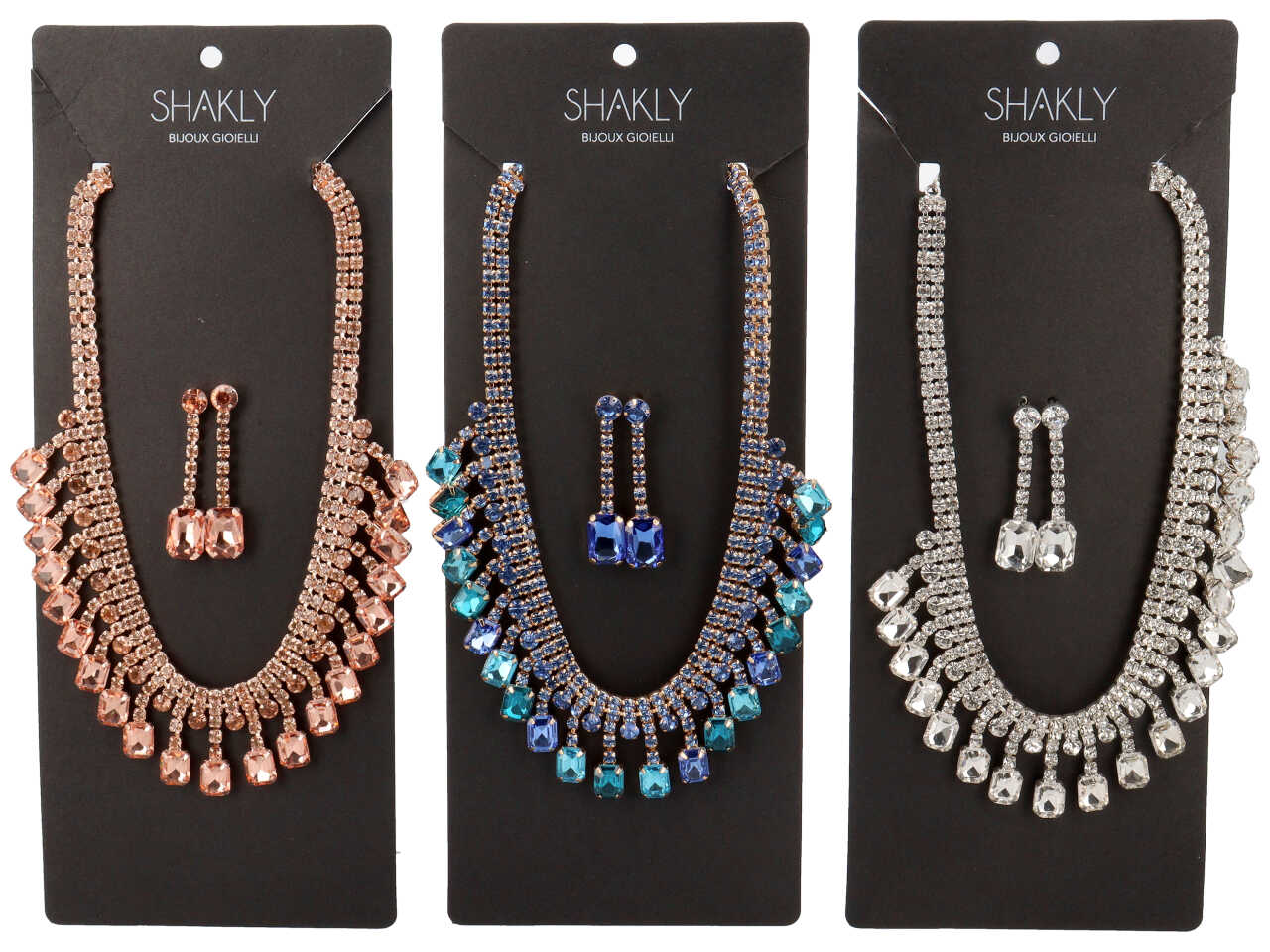 Set collana e orecchini con pietre ottagonali e strass
