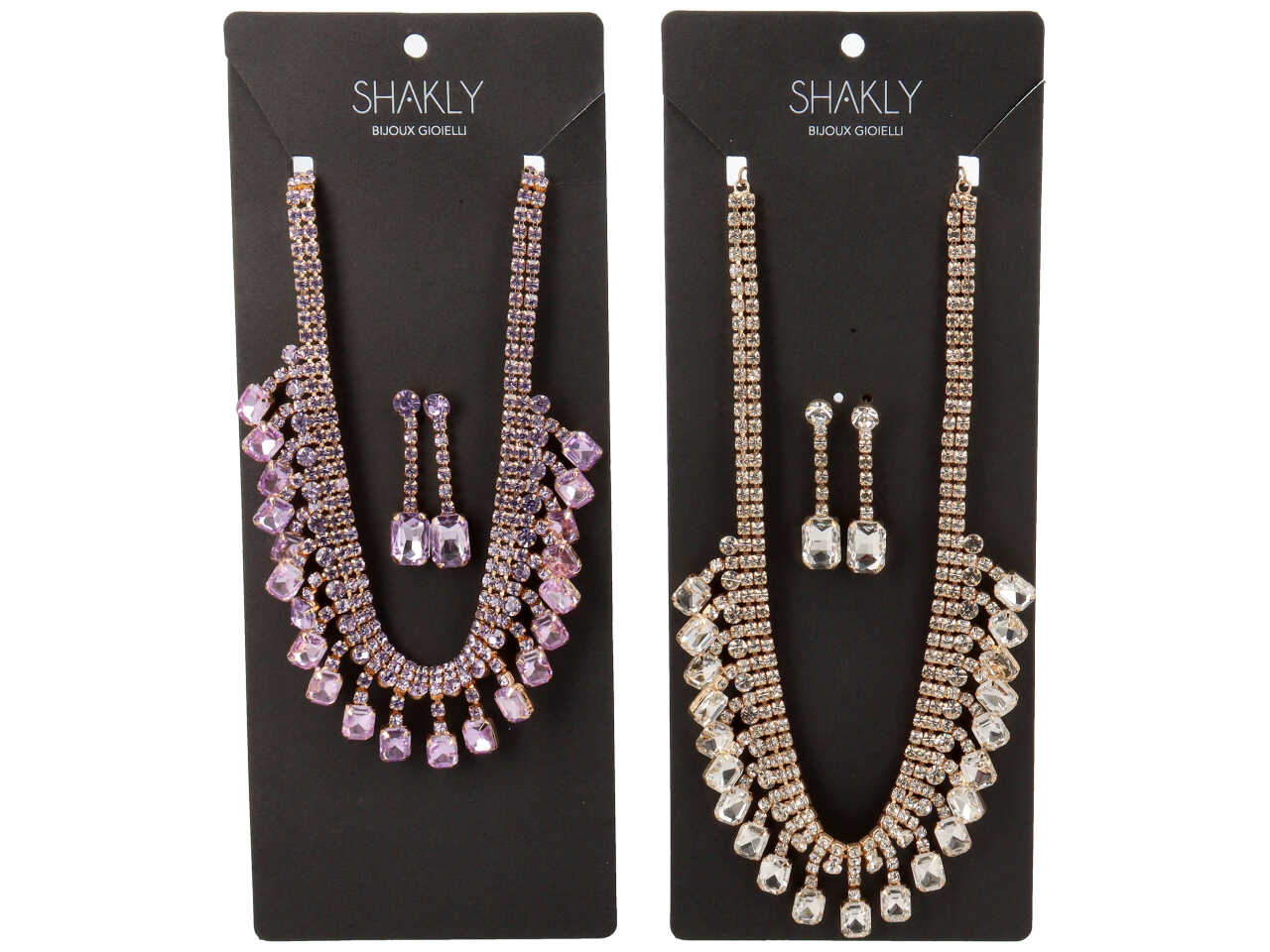 Set collana e orecchini con pietre ottagonali e strass