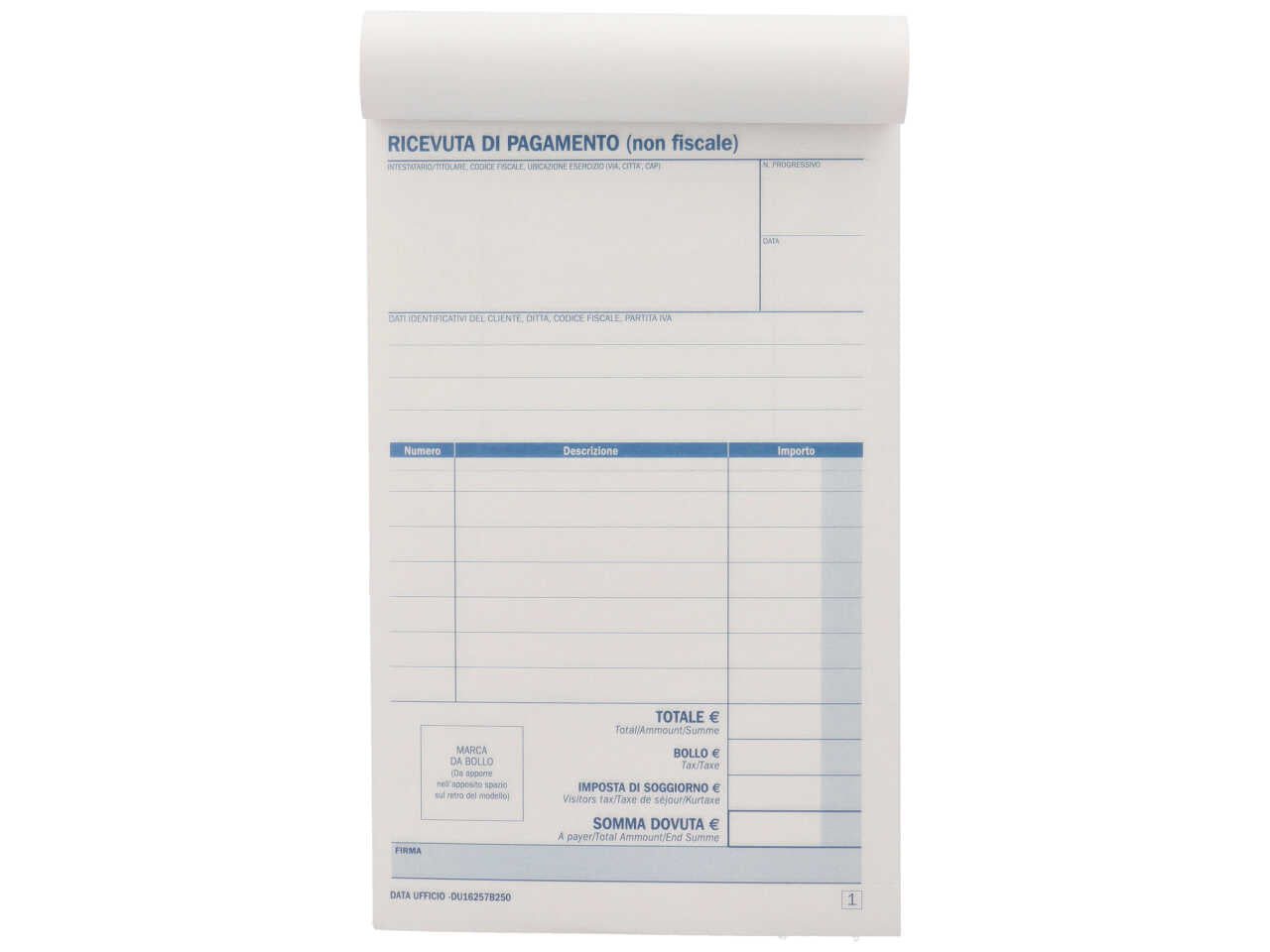 Blocco ricevute bb e affittacamere 25 copie autoricalcanti , formato: 16,8x10cm