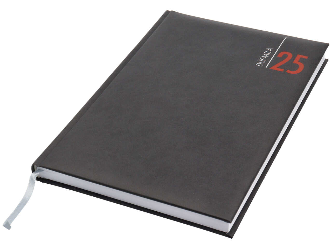 Agenda giornaliera 2025 nero con copertina imbottita, festivitÃ  e fine settimana segnalati, 17x24 cm - Gruppo Buffetti