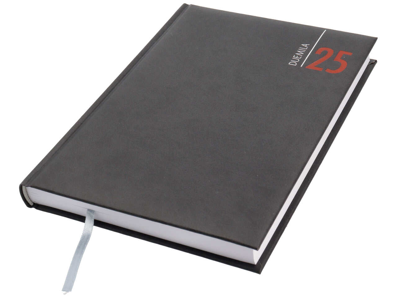 Agenda giornaliera 2025, A5 nero con copertina imbottita, festivitÃ  e fine settimana foglio condiviso - Gruppo Buffetti