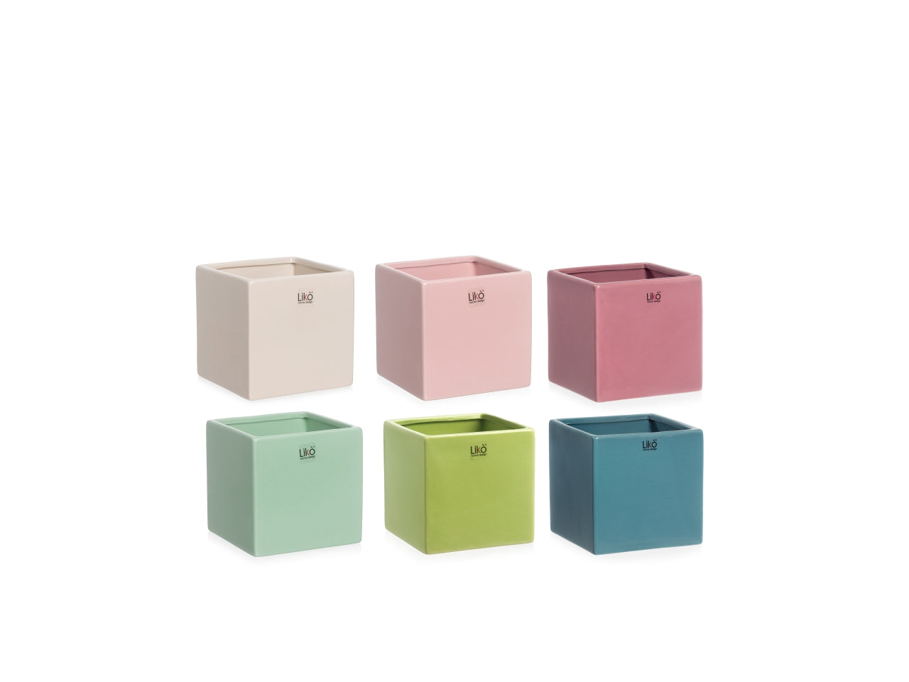 Vaso porta piantina cubo stile moderno in ceramica lucida, colori assortiti 7,5x7,5x7,5 cm