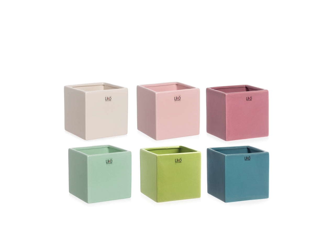 Vaso porta piantina cubo stile moderno in ceramica lucida, colori assortiti 10,3x10,3x10,3 cm