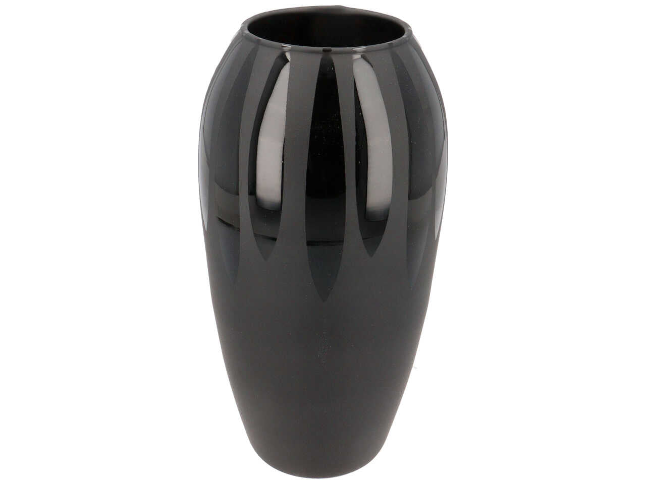 Vaso decorativo moderno in vetro opaco nero forma cilindrica con decori lucidi, fidelis kobe h.26 cm