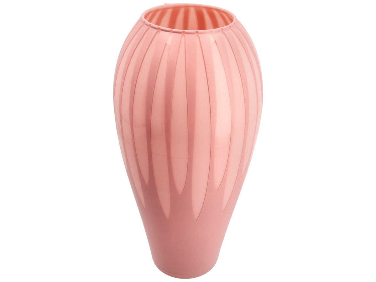 Vaso decorativo moderno in vetro opaco rosa forma cilindrica con decori lucidi, fidelis kobe h.37 cm