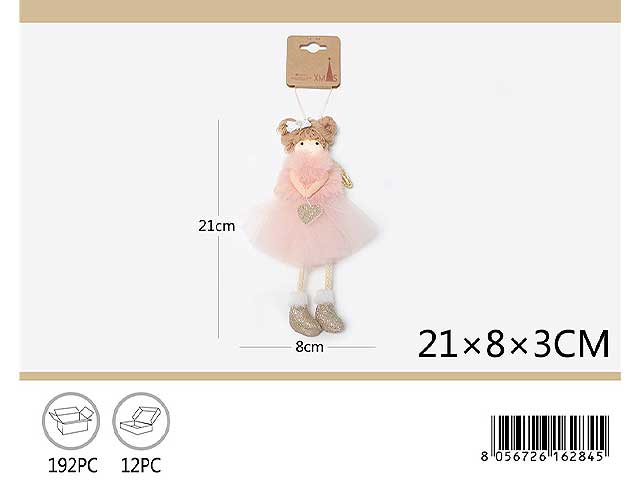 Pendente natalizio bambola rosa 21cm