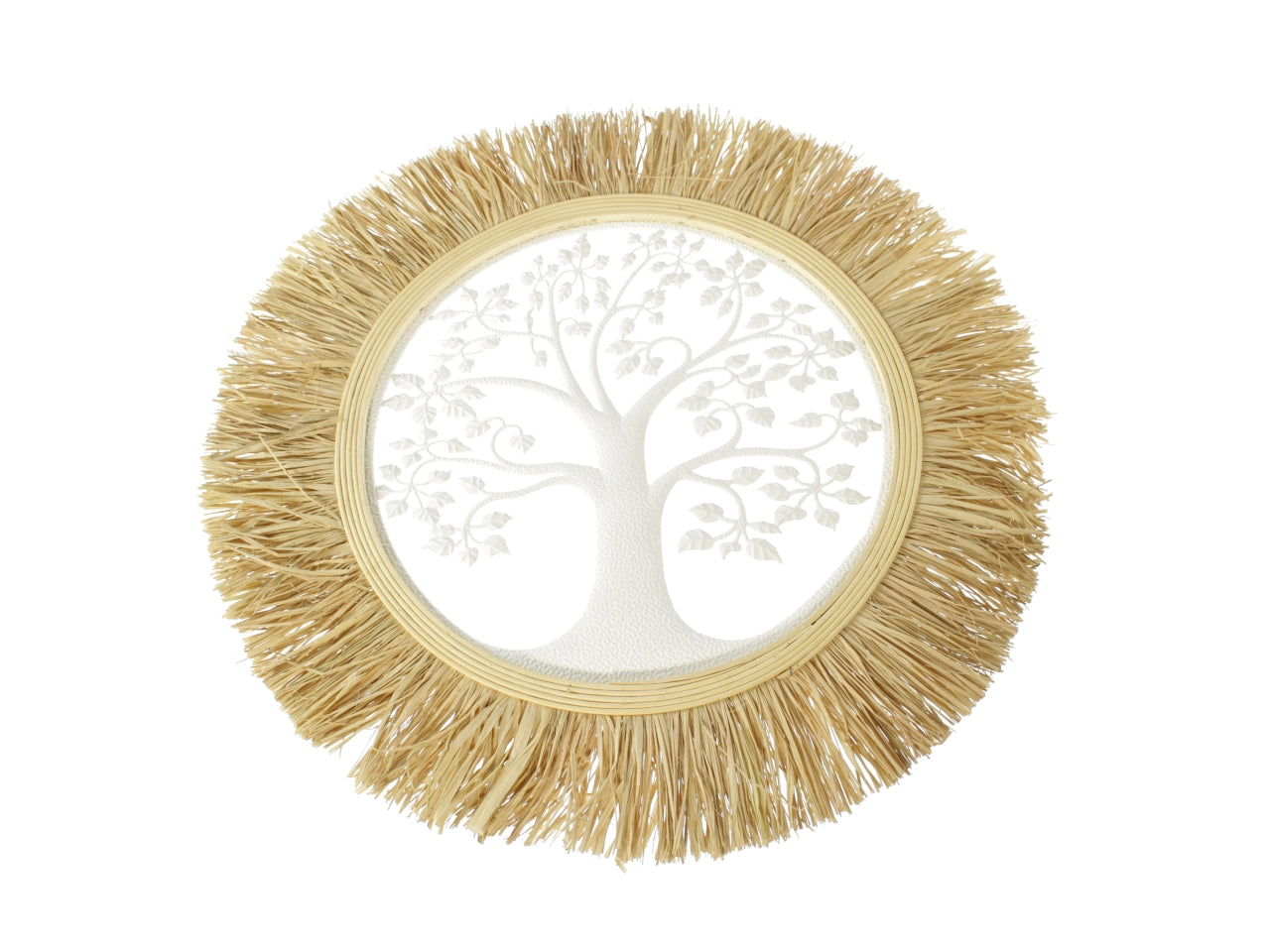 Decorazione da parete con albero della vita boho bianco in metallo e rafia 62 cm - Goldbach