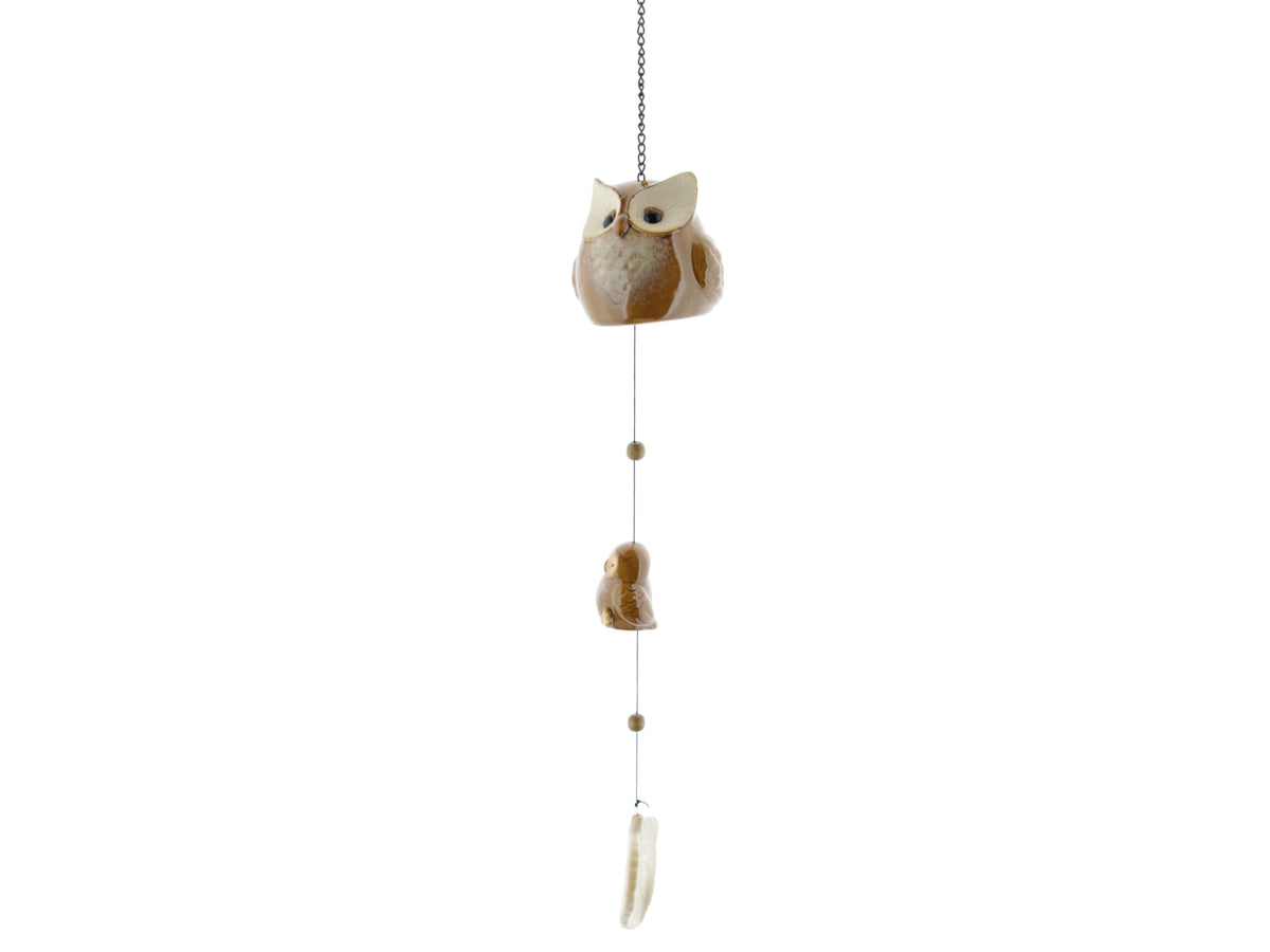 Gufo in gres con foglia d.10x70cm bianco