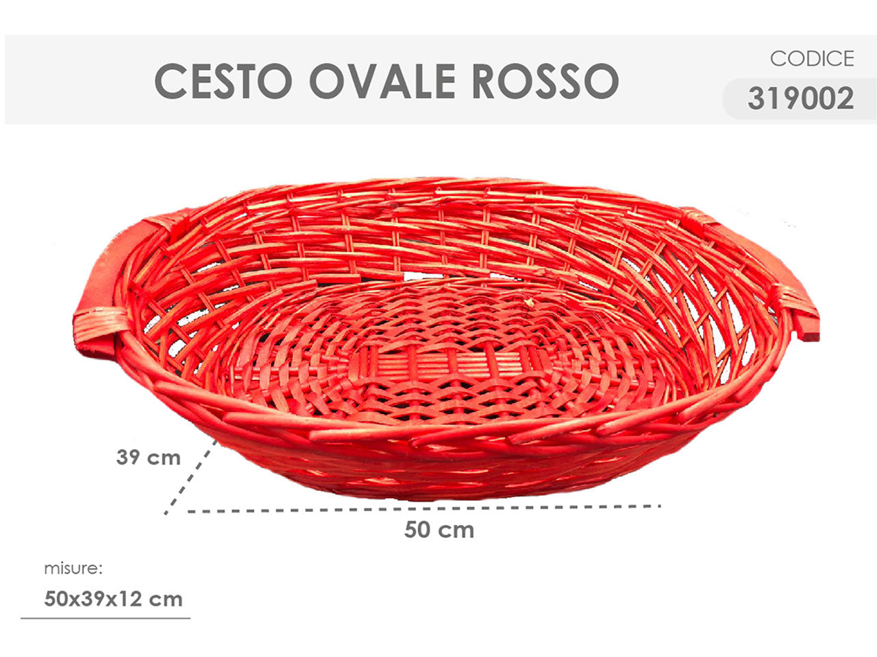 Cesto ovale colore rosso misura 50x39x12cm