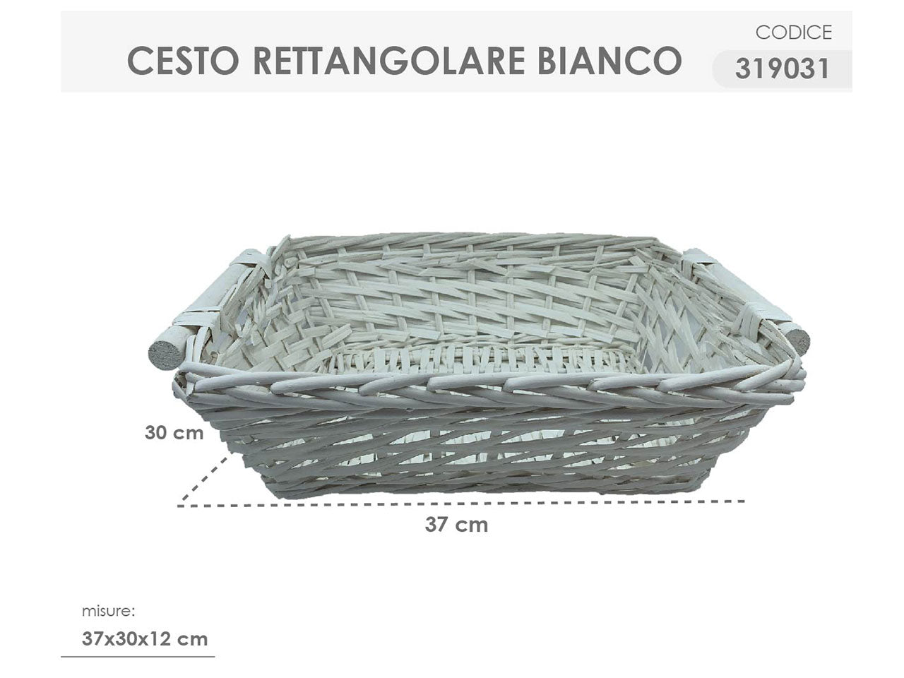 Cesto rettangolare colore bianco misura 37x30x12cm