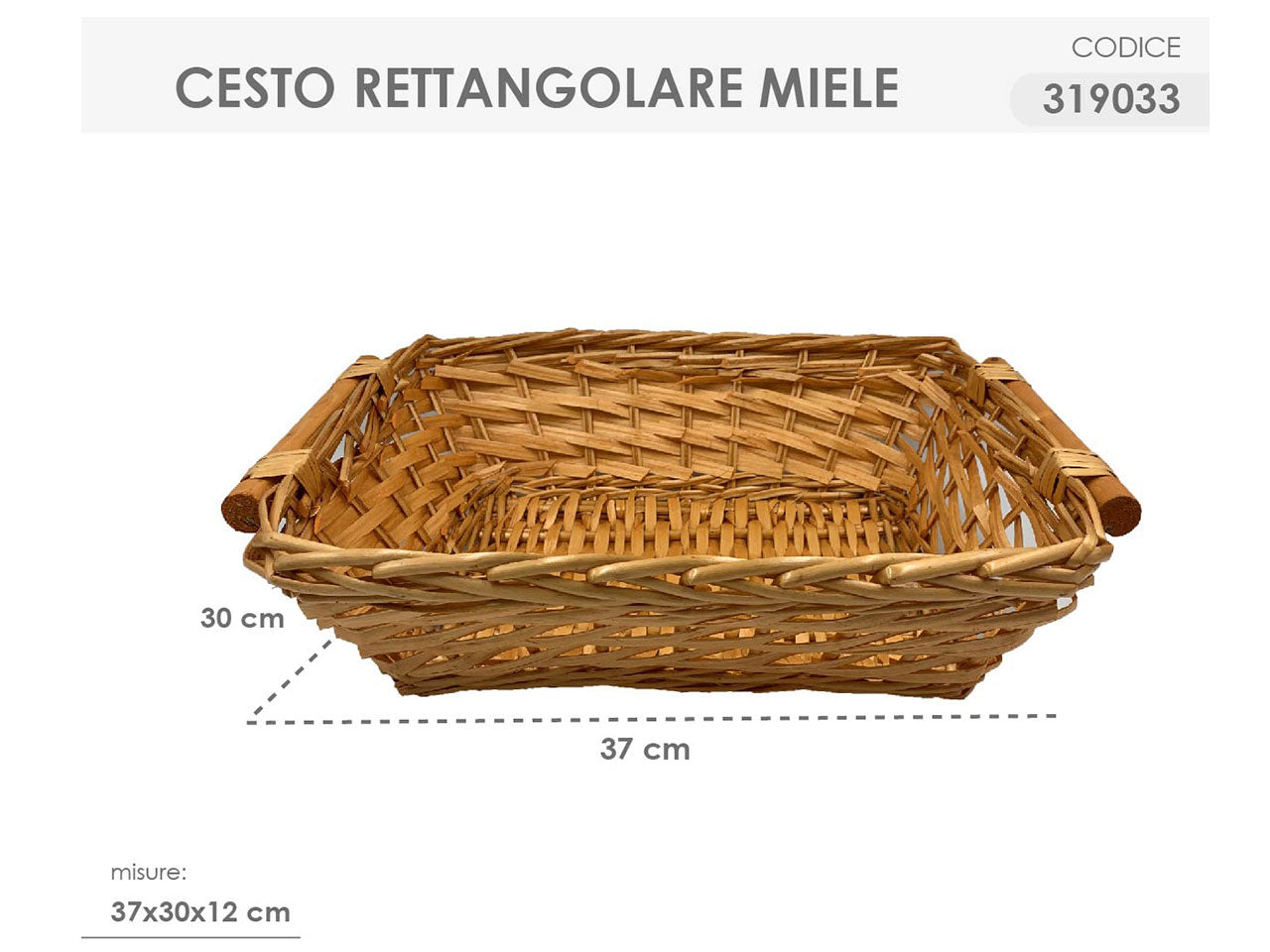 Cesto rettangolare colore miele misura 37x30x12cm