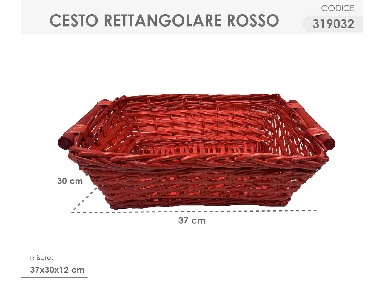Cesto rettangolare colore rosso misura 37x30x12cm
