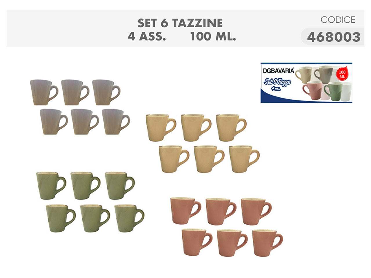 Tazzine caffe in porcellana assortiti 100ml, confezione da 6 - Casalinghi del Giudice