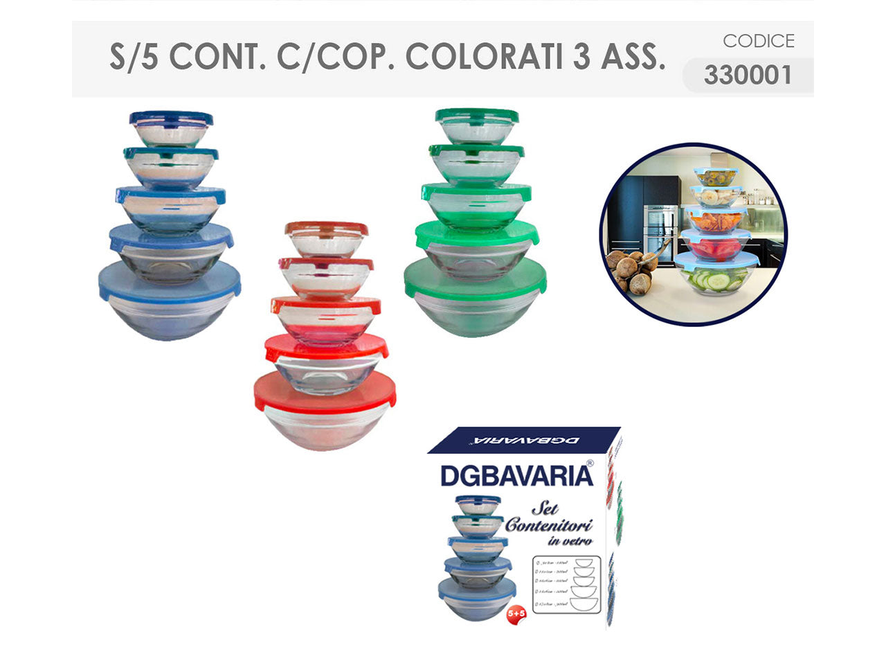 Set 5 contenitore con coperchio da 120-240-355-500