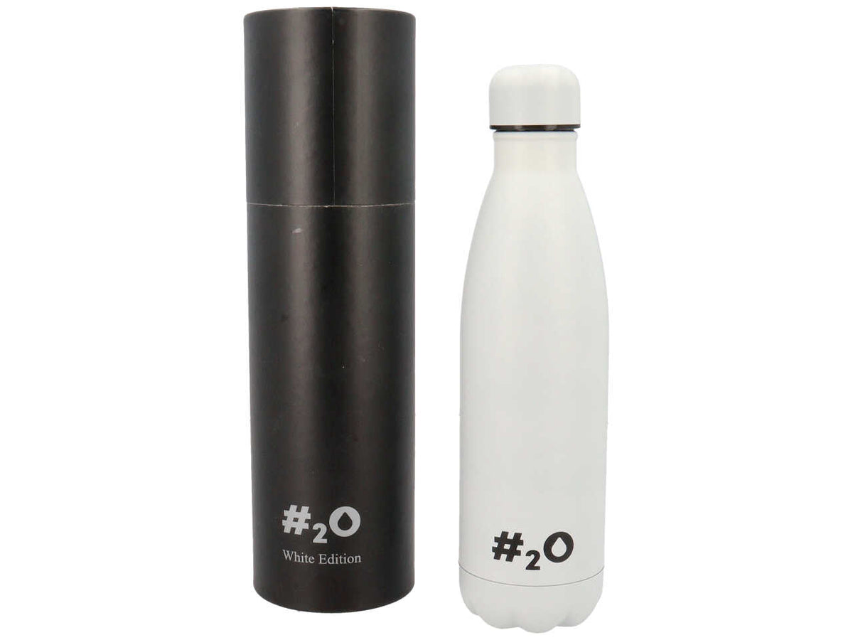 Bottiglia termica da 500ml colore bianco matt con logo bianco lucido $