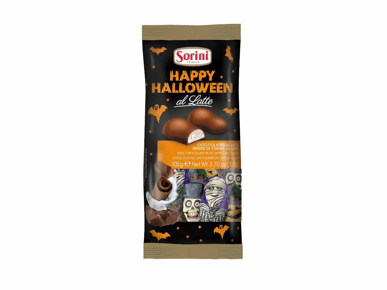 Happy halloween cioccolatini al latte 105gr con ripieno di crema al latte