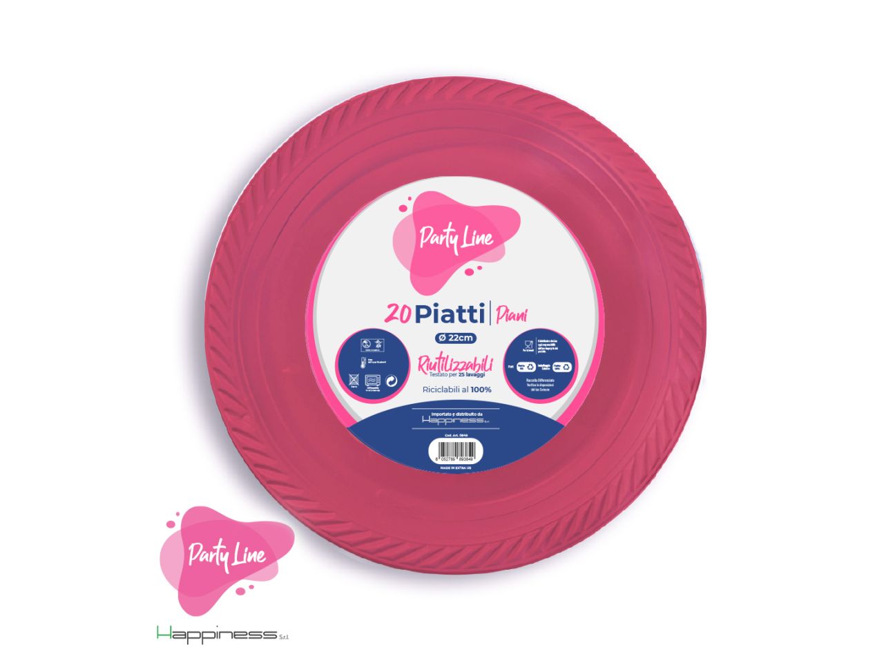 Piatti in plastica 22cm piani colore fucsia 17gr
