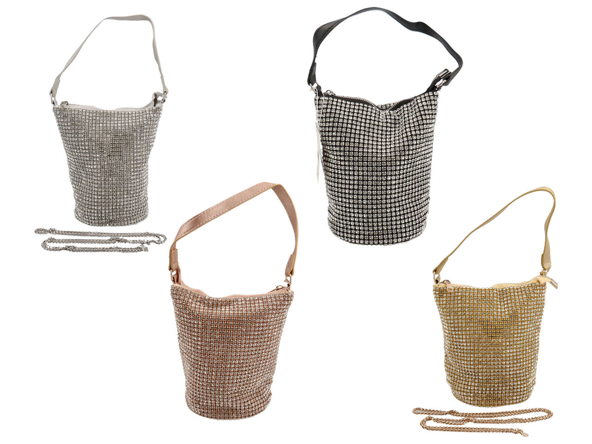 Pochette da sera in tessuto con zirconi - disponibili in vari colori $