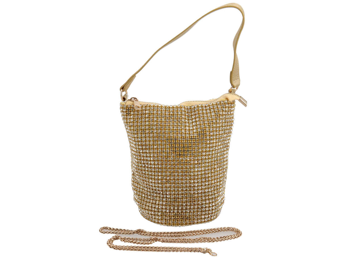 Pochette da sera in tessuto con zirconi - disponibili in vari colori $