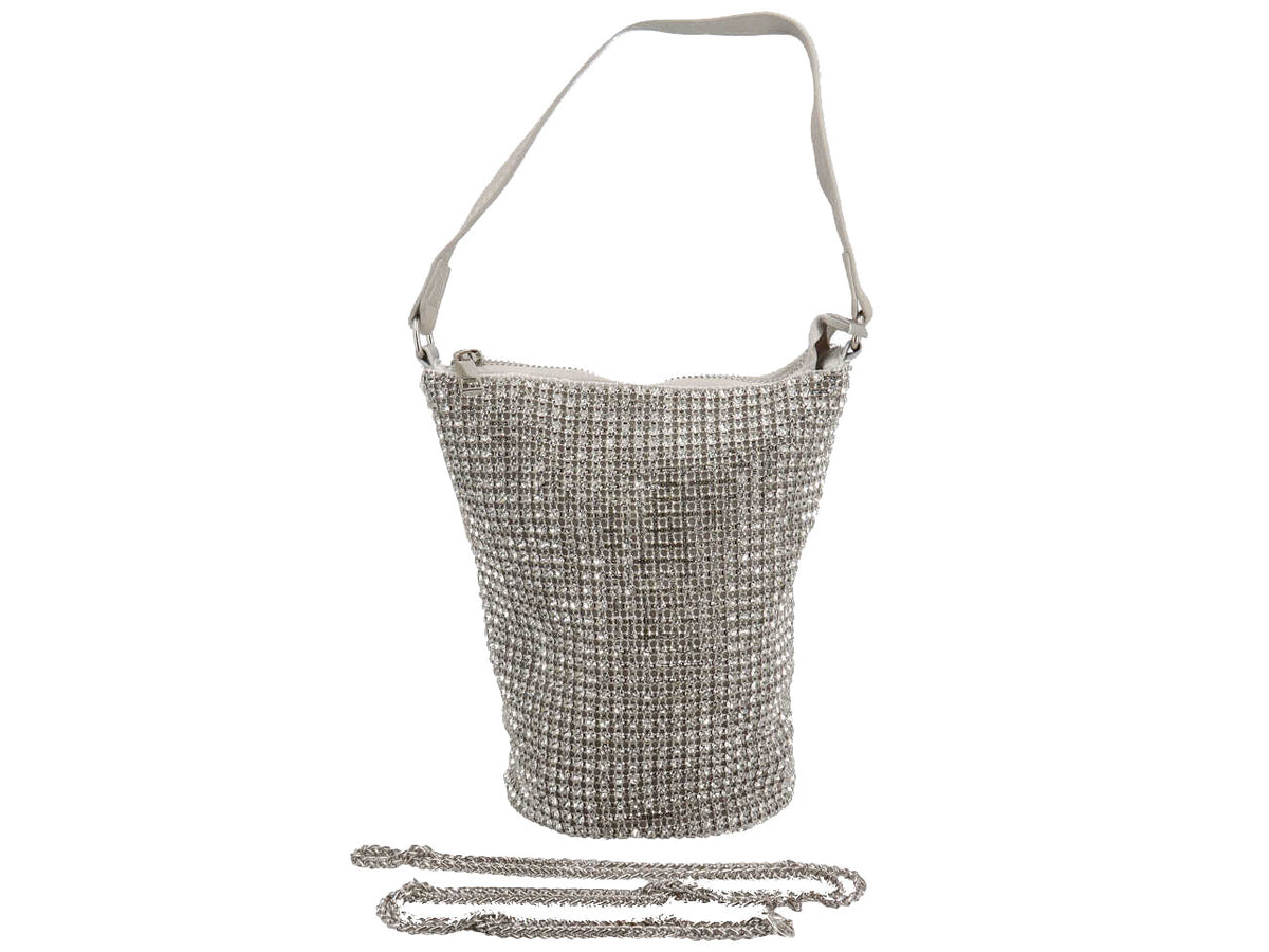 Pochette da sera in tessuto con zirconi - disponibili in vari colori $