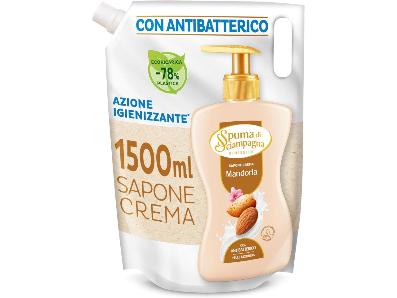 Spuma di sciampagna ecosapone 1,5lt latte di mandorla $