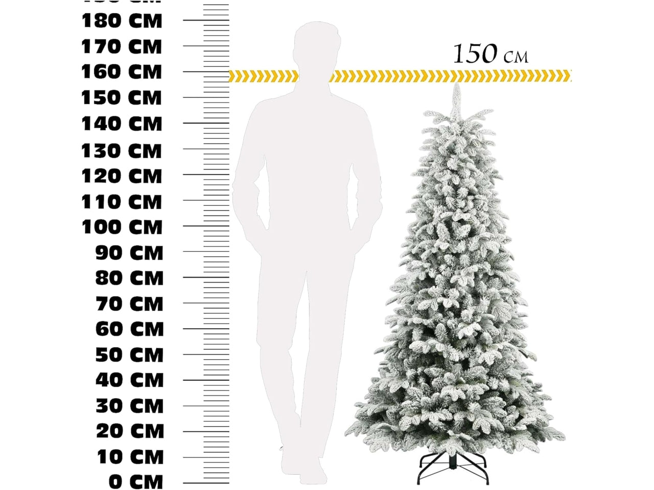 Albero di natale floccato modello north ice altezza 150cm in pe + pvc con 462 rami